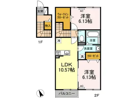 オアシス東豊 A棟(2LDK/2階)の間取り写真