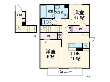 KAFUU RESIDENCE A(2LDK/2階)の間取り写真