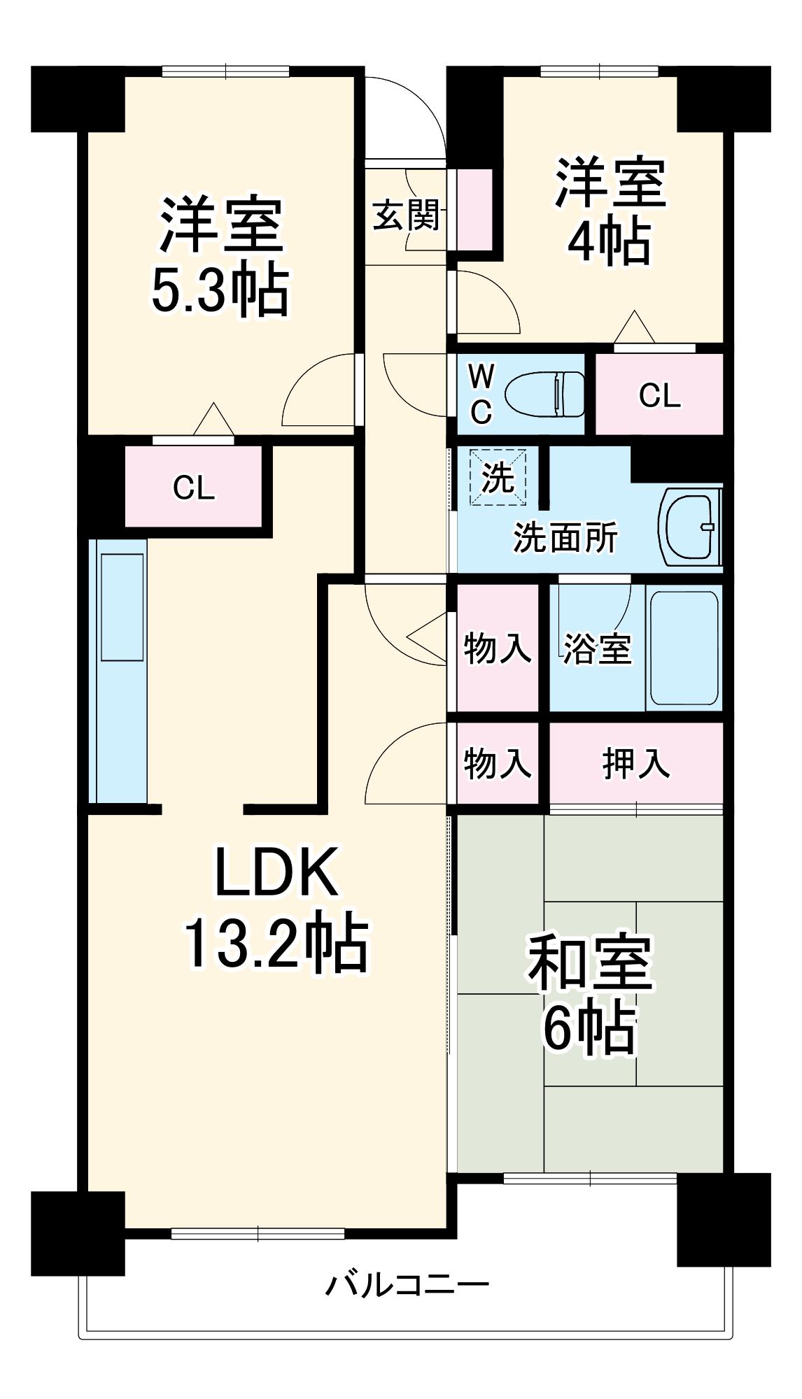 グリーンコーポ相模原パークサイド(3LDK/6階)の間取り写真