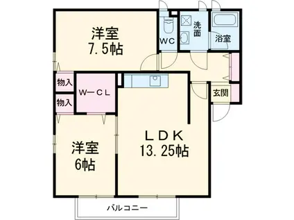 ボイス楠南(2LDK/1階)の間取り写真