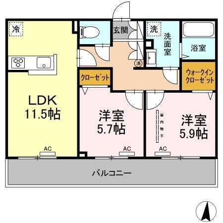 D-ROOM 読谷ヒルズ(2LDK/2階)の間取り写真