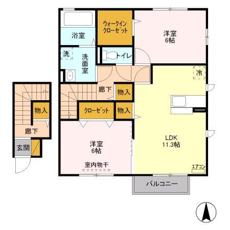 サンルーチェA(2LDK/2階)の間取り写真
