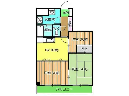 ドミールヒノデKANAMORI(3DK/2階)の間取り写真