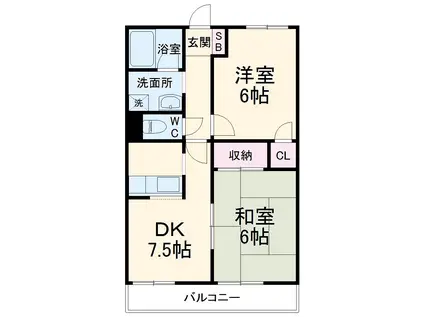リディアモトスミヨシ(2DK/2階)の間取り写真