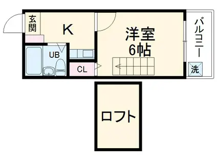 SKマンション黄金(1K/2階)の間取り写真