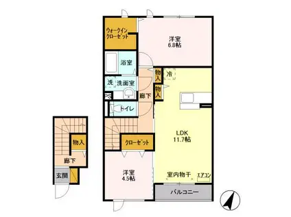 シエルツリー Ⅰ(2LDK/2階)の間取り写真