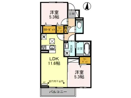 アゼリアエイト B(2LDK/1階)の間取り写真