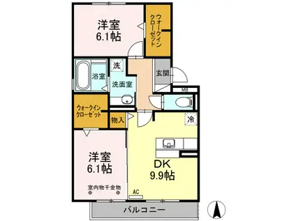 エレガンス(2DK/2階)の間取り写真