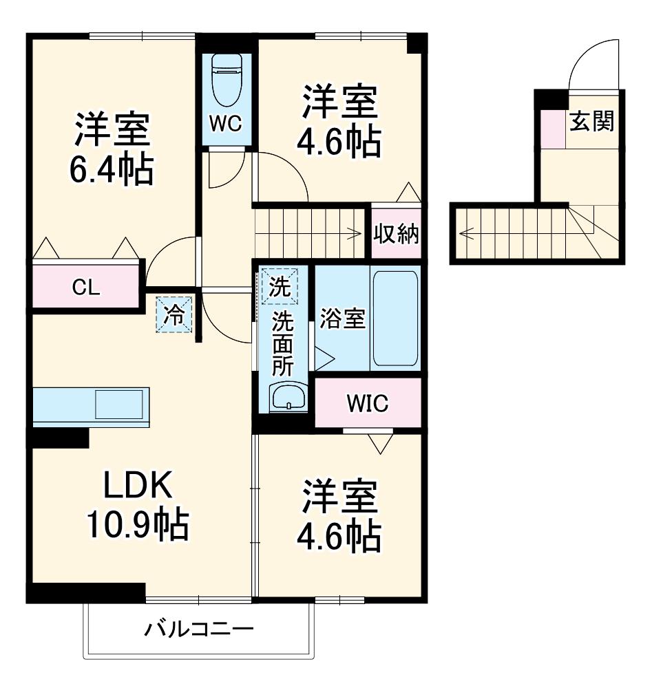 テラス丘の上C(3LDK/2階)の間取り写真