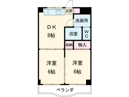 サンモール1番館B棟(2DK/1階)の間取り写真