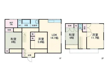 身延線 常永駅 徒歩37分 2階建 築45年(4SLDK)の間取り写真