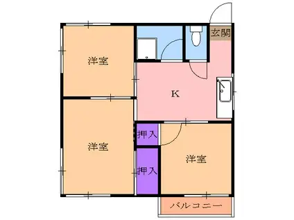 岩村ハイツ東棟(3K/2階)の間取り写真