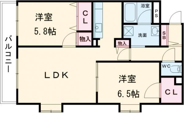 メセナ笠原(2LDK/2階)の間取り写真
