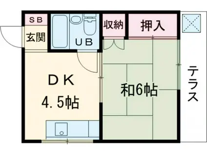 カーザ狛江B棟(1DK/2階)の間取り写真