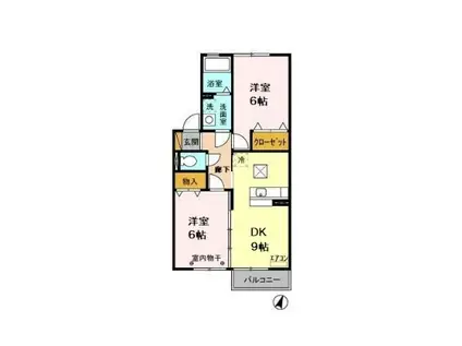 グランコンフォート磯原(2DK/2階)の間取り写真