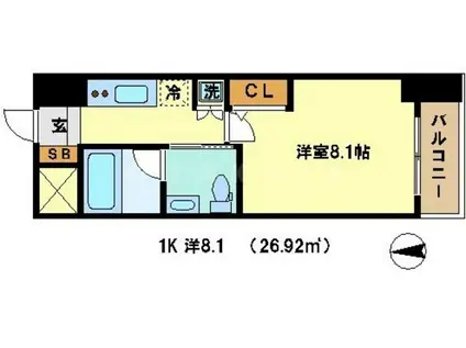 クリスタルグランツ京都高辻(1K/8階)の間取り写真