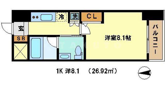 クリスタルグランツ京都高辻(1K/8階)の間取り写真