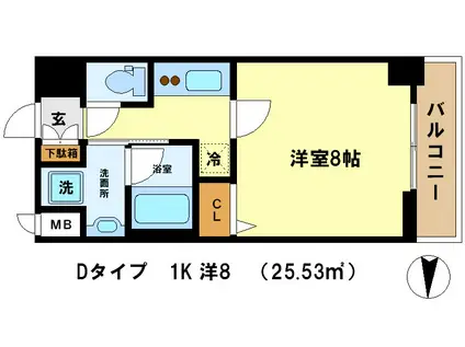 アスヴェル京都堀川高辻(1K/8階)の間取り写真