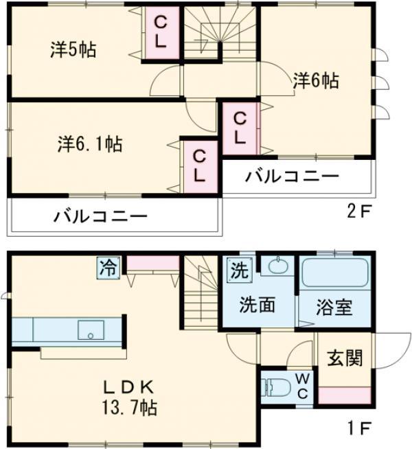 西武鉄道拝島線 東大和市駅 徒歩8分 2階建 築3年(3LDK)の間取り写真