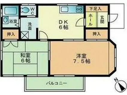 中央本線 八王子駅 バス乗車時間：10分 横川ちびっこ広場バス停で下車 徒歩3分 2階建 築27年(2DK/1階)の間取り写真
