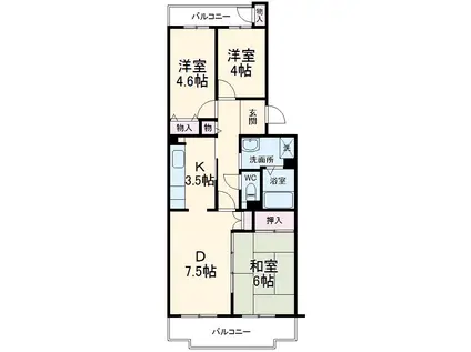 コーポレート相模原富士見(3LDK/5階)の間取り写真