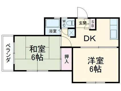 カクヨーガーデン真鶴(2DK/2階)の間取り写真