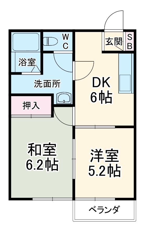 グリーンハイツ広瀬(2DK/2階)の間取り写真