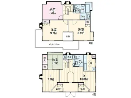 東急田園都市線 市が尾駅 徒歩15分 2階建 築40年(3SLDK)の間取り写真