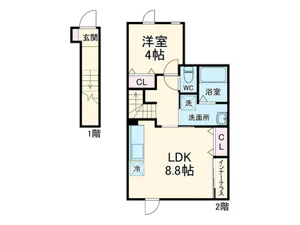 アイリス新鎌ヶ谷(1LDK/2階)の間取り写真