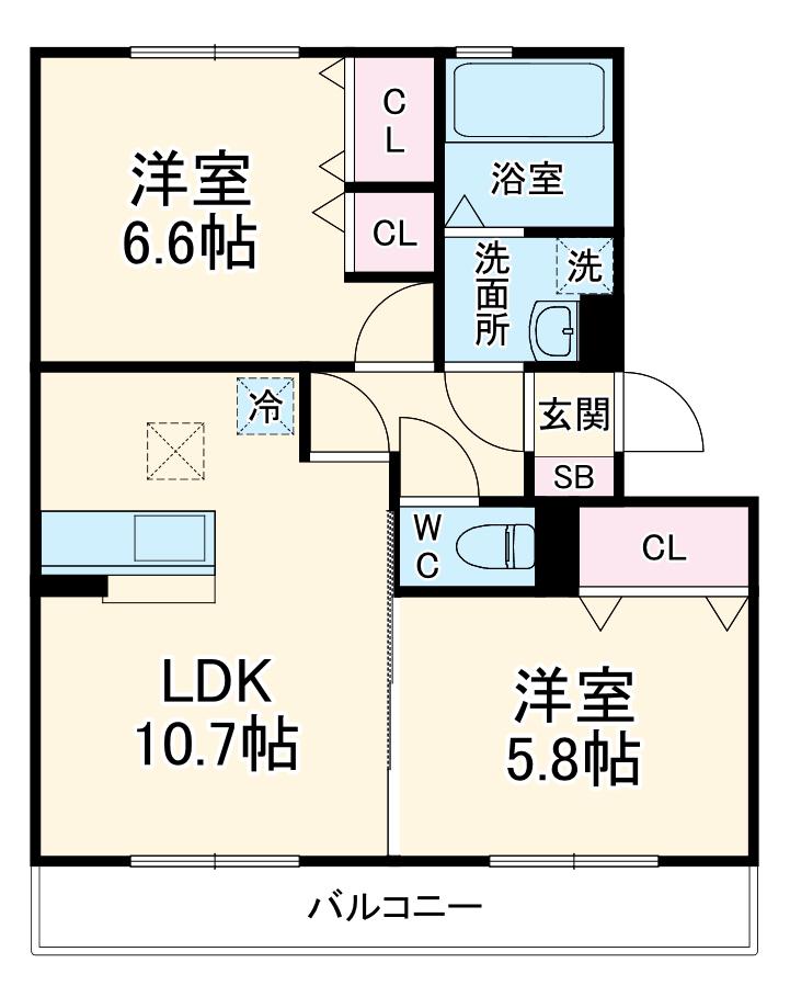 ボヌールおおたかの森Ⅰ(2LDK/2階)の間取り写真
