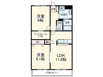 ベルエールA棟(2SLDK/1階)の間取り写真