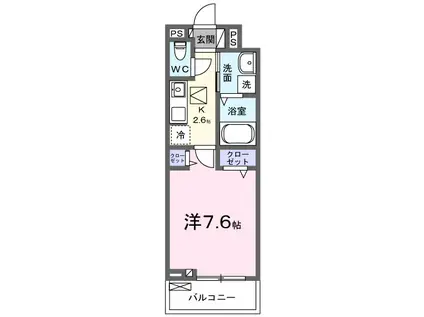 グランテラスⅢ(1K/2階)の間取り写真