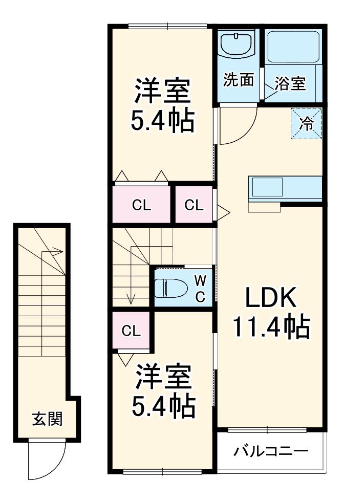 グレース湘南(2LDK/2階)の間取り写真