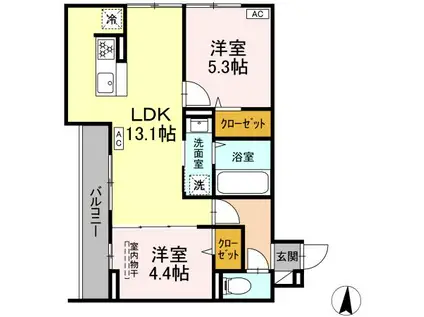 ブリューエン淵野辺(2LDK/3階)の間取り写真