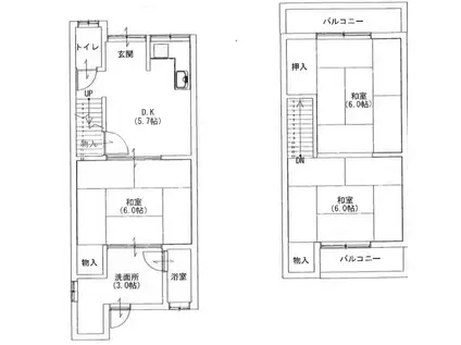 山陰本線 並河駅 徒歩60分 2階建 築50年(3DK)の間取り写真