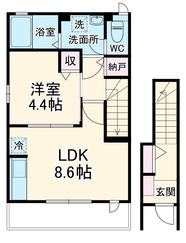 アルエット東藤沢(1LDK/2階)の間取り写真