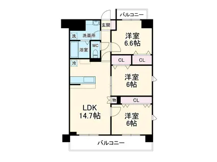PLAZA池尻Ⅰ(3LDK/5階)の間取り写真