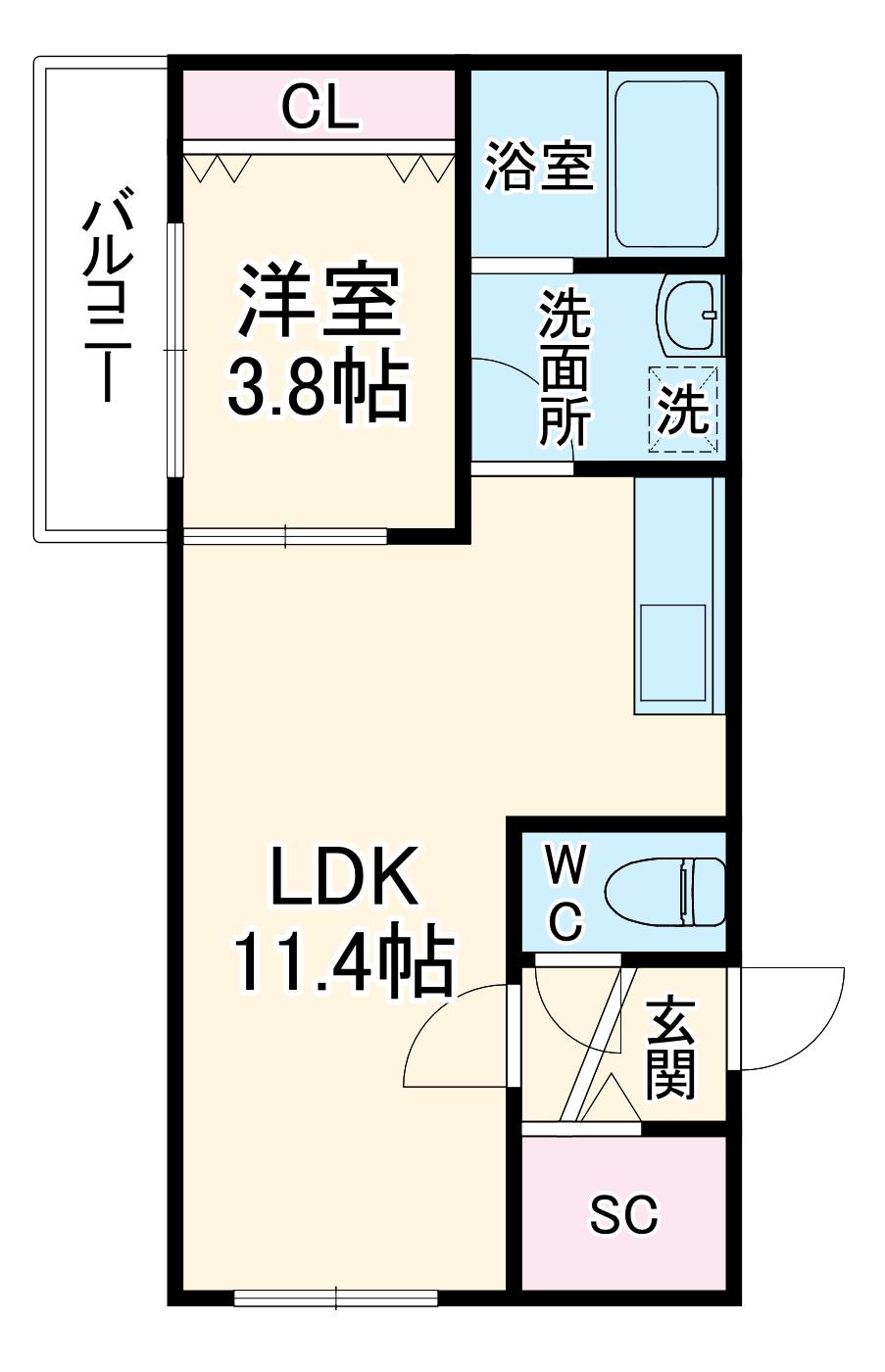 HALU豊中(1LDK/2階)の間取り写真