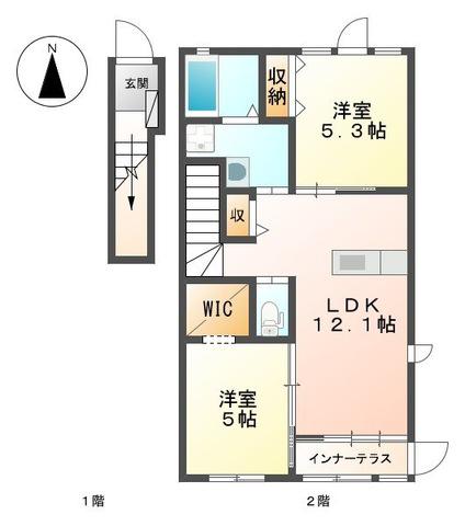 シエルエトワール(2LDK/2階)の間取り写真