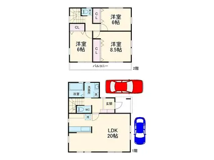 静岡鉄道静岡清水線 柚木駅(静岡鉄道) 徒歩29分 2階建 築8年(3LDK)の間取り写真