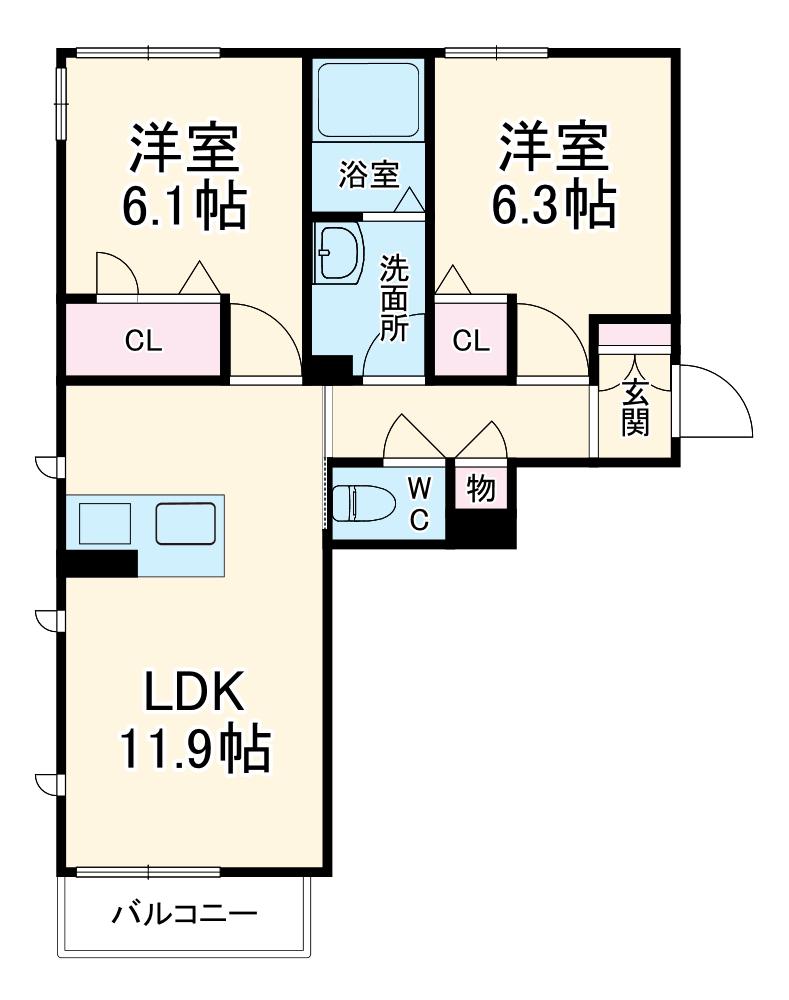ボンヌ・シャンス(2LDK/1階)の間取り写真