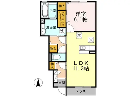 サンフローラA棟(1LDK/1階)の間取り写真