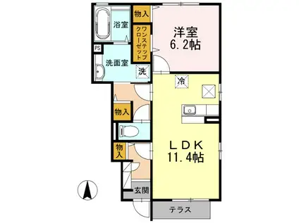 サンフローラA棟(1LDK/1階)の間取り写真