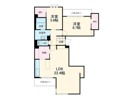 ヒュッゲ桜花(2LDK/2階)の間取り写真