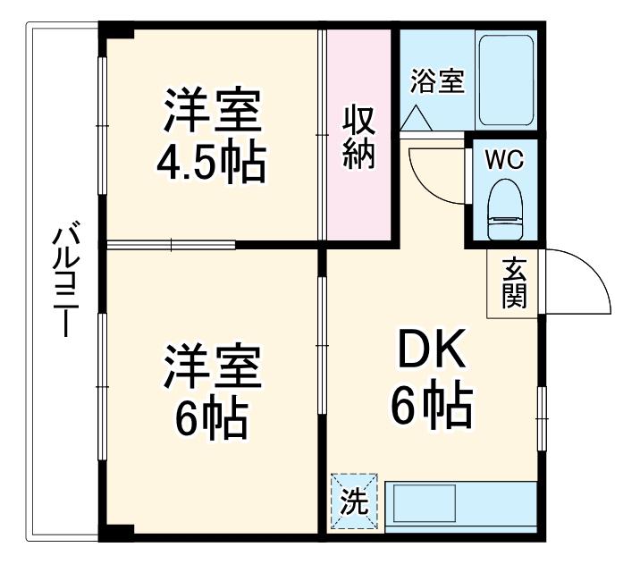 ハピネス南大野(2DK/2階)の間取り写真