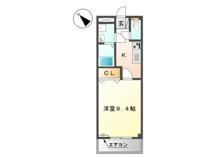 ウイングA(1K/1階)の間取り写真