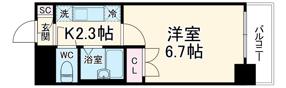 マイナビSTAYリュクス西船橋(1K/2階)の間取り写真
