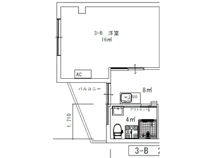 サニーフラッツ(ワンルーム/3階)の間取り写真