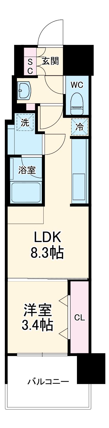 アーバネックス本町Ⅱ(1LDK/8階)の間取り写真