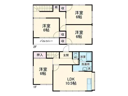 中央本線 甲府駅 徒歩31分 2階建 築51年(4LDK)の間取り写真